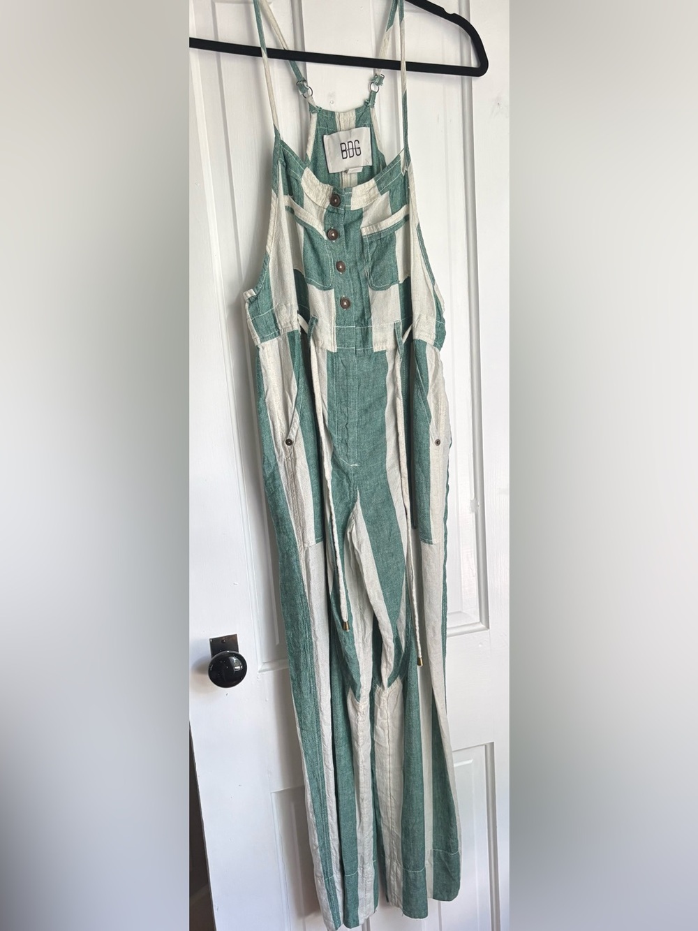 BDG Women’s Striped Green Linen Overalls
